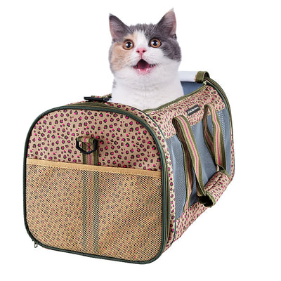 Soft-Sided Kennel Pet Carrier for Small Dogs, Cats, Puppy, Airline Approved Cat Carriers Dog Carrier Collapsible (Orange Cheetah, 19" L X 11" W X 11" H)
