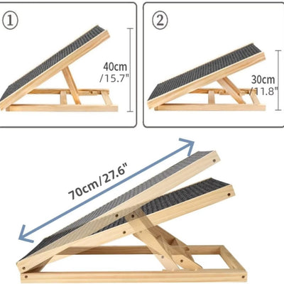 BRIEFNESS Pet Climbing Ladder Solid Wood Pet Ramp Car Dog Ladder with Non-Slip Carpet Height Adjustable Multi-Purpose Treads