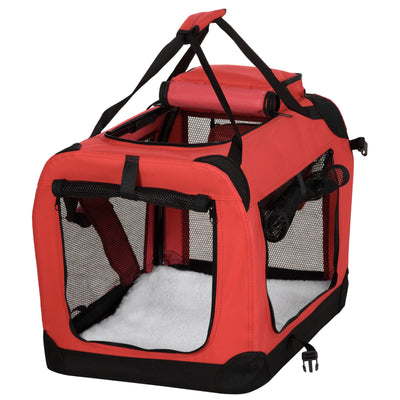 Pawhut 60Cm Foldable Pet Carrier, Soft Side Pet Travel Crate W/ Mat, Red