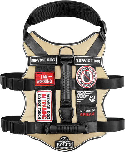 Tactical Dog Harness with 7 Pcs Tags, Service Dog in Training Harness with Easy Control Double Handles, Dog Working Harness K9 Military Service Dog Vest Harnesses for Small Medium Large Dogs