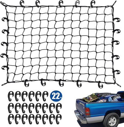 3' X 4' to 6 'X 8' Latex Cargo Net with 22 Nylon Hooks, 3.2" X 3.2" Tight Mesh, 5Mm Cord, for Pickup Truck Bed and SUV Rooftop Travel Luggage Rack Etc