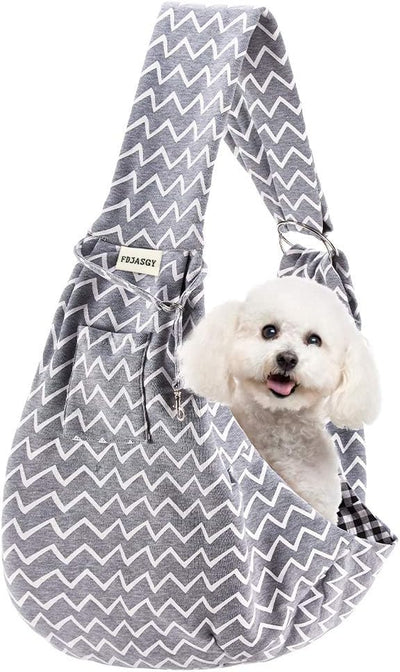 Small Pet Sling Carrier-Hands Free Reversible Pet Papoose Bag Tote Bag with a Pocket Safety Belt Dog Cat for Outdoor Travel Grey Stripe