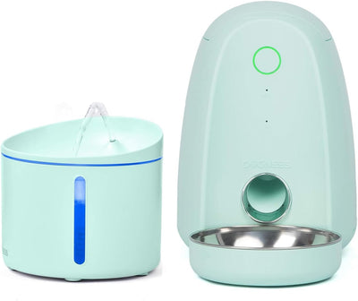 Cat Feeder and Water Dispenser, Automatic Cat Feeder with App and Water Dispenser in Set 2 Packs for Small Medium Pets Puppy Kitten (Green)