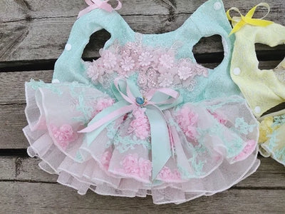 Summer Puppy Dog Fashion Dresses Handmade Flower Bowknot Lace Wedding Tutu Dress for Small Dog Pet Clothes Coats Costumes Poodle
