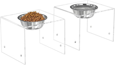 Elevated Dog Bowls Stand, Clear Acrylic Raised Pet Feeder with Dishes for Food and Water (2 Pack, Medium)