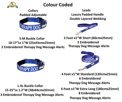 Colour Coded Blue THERAPY Dog Adjustable Strong Pet Collar or Luxury Padded Lead
